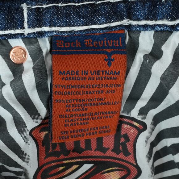 Rock Revival Jeans Mens 33 35x32.5 Blue Baxter Straight Distressed Streetwear - Picture 9 of 13